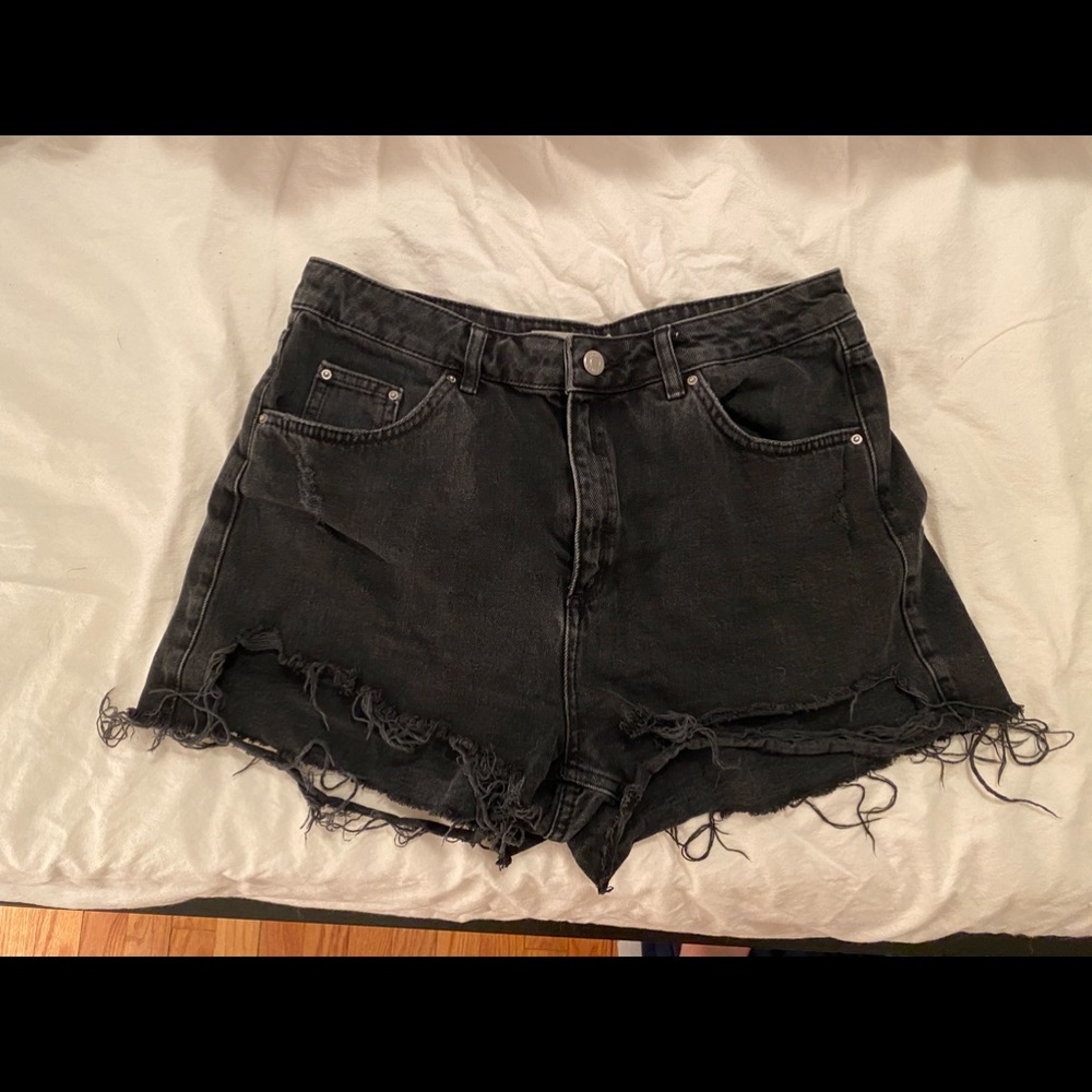 TOPSHOP black distressed shorts
